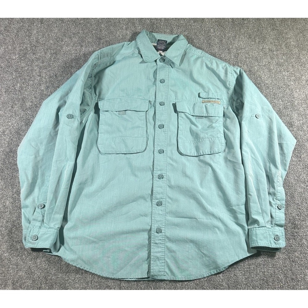 Exofficio Mens M Green Button Up L/S Outdoor Shirt Vinted Insect Repellant